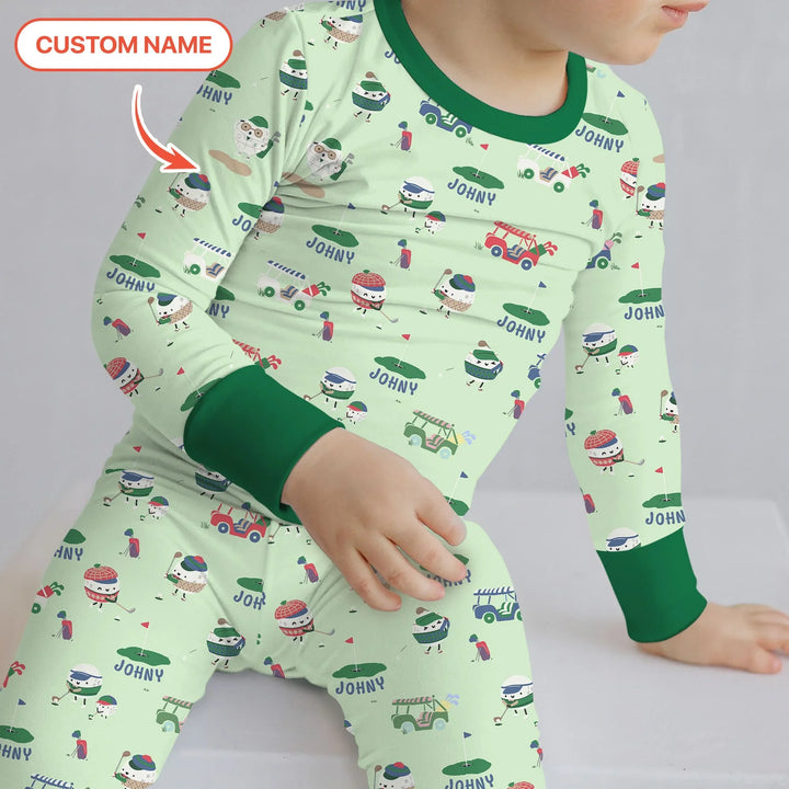 Cute Golf ball Two Piece Long Sleeve Pajama Set