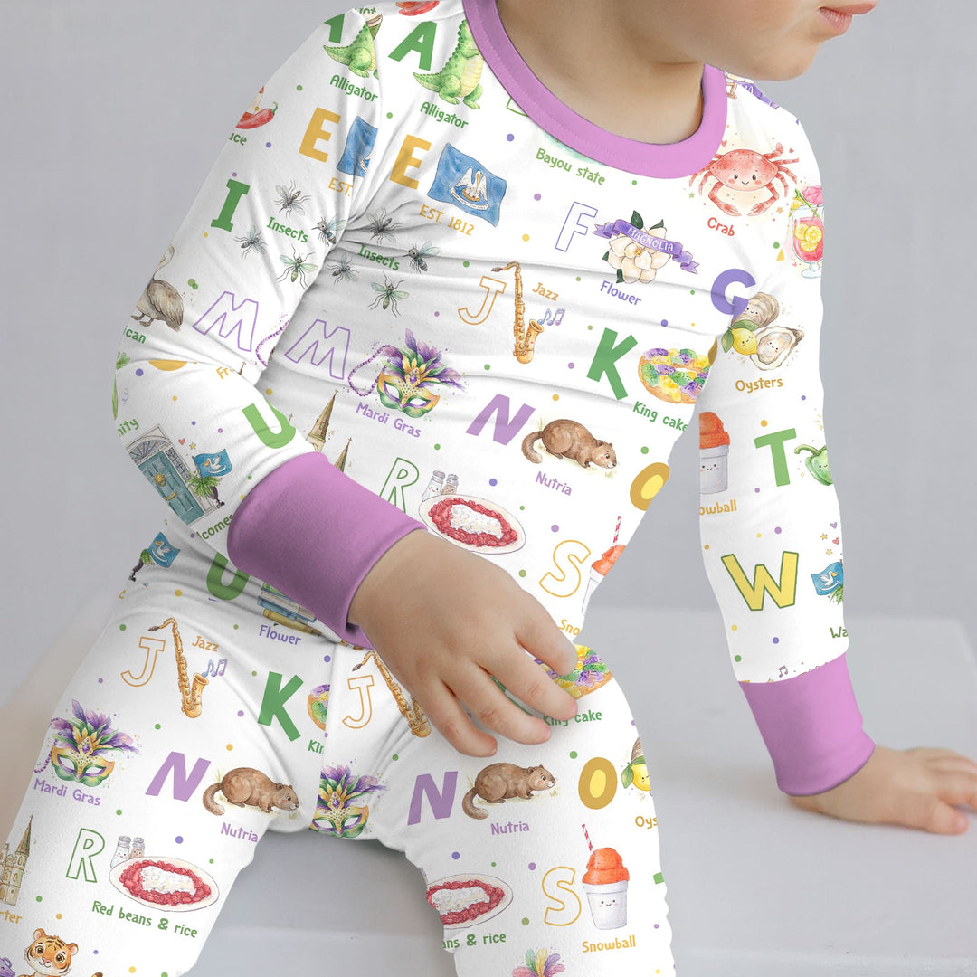 Alphabet of Lousiana Two Piece Long Sleeve Pajama Set