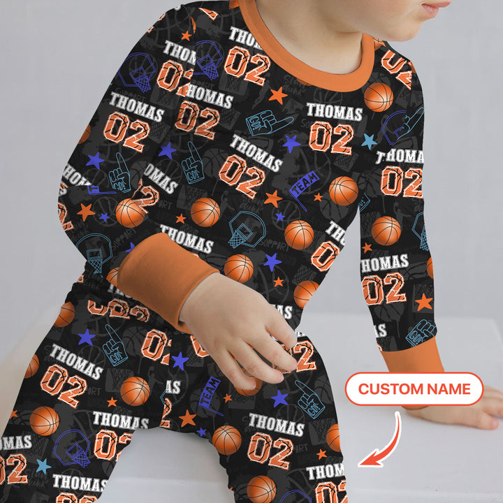 Custom Name Basketball Time Two Piece Long Sleeve Pajama Set
