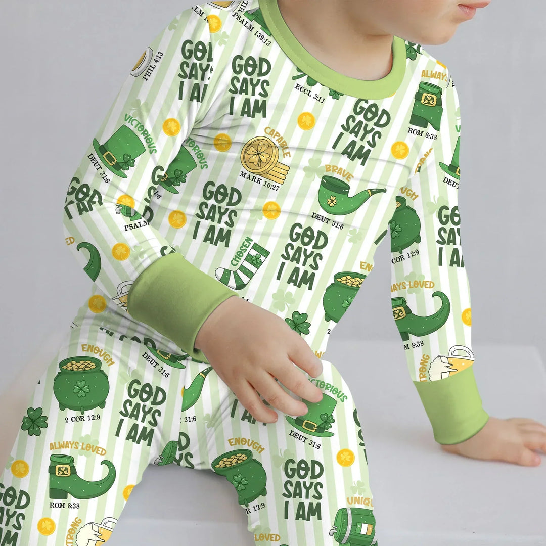 God Says I Am - Lucky & Loved Two Piece Long Sleeve Pajama Set
