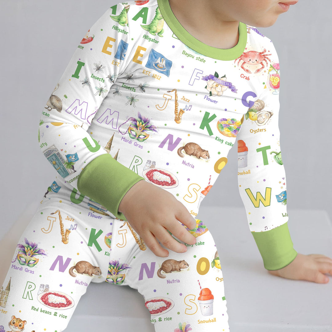 Alphabet of Lousiana Two Piece Long Sleeve Pajama Set