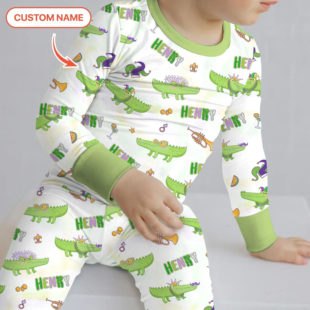 Alligator Mardi Gras Festival Two Piece Long Sleeve Pajama Set