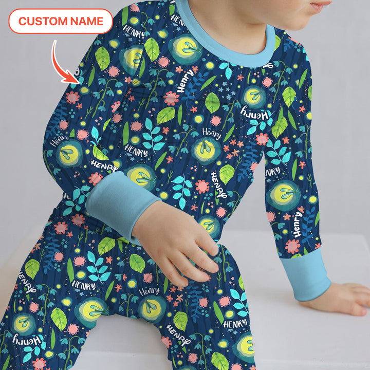 Nighttime Bugs Custom Name Two Piece Long Sleeve Pajama Set