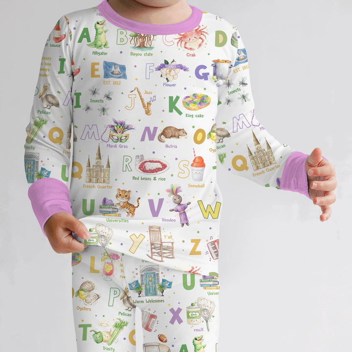 Alphabet of Lousiana Two Piece Long Sleeve Pajama Set