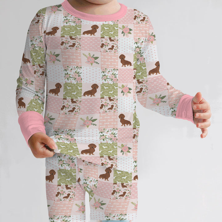 Floral Dachshund Grace Two Piece Long Sleeve Pajama Set