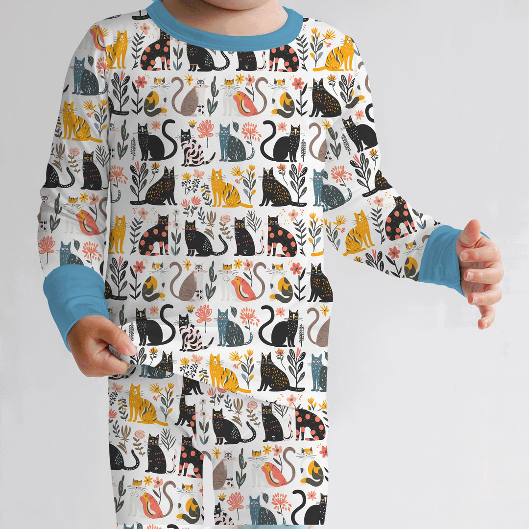 Botanical Cats Two Piece Long Sleeve Pajama Set