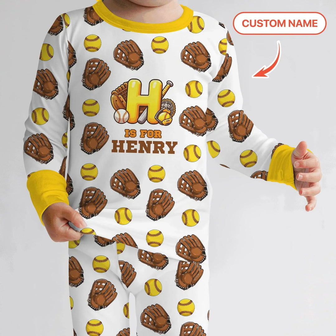 Softball Patterns Customized Two Piece Long Sleeve Pajama Set
