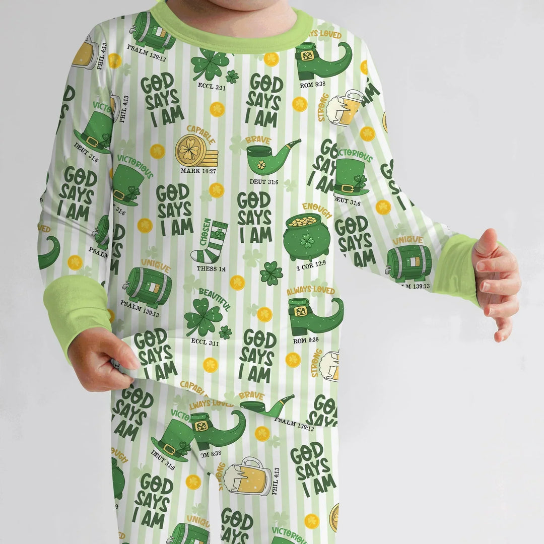 God Says I Am - Lucky & Loved Two Piece Long Sleeve Pajama Set