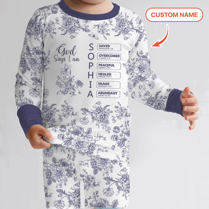 God Says I Am – Faith in Bloom Custom Name and Affirmations Two Piece Long Sleeve Pajama Set