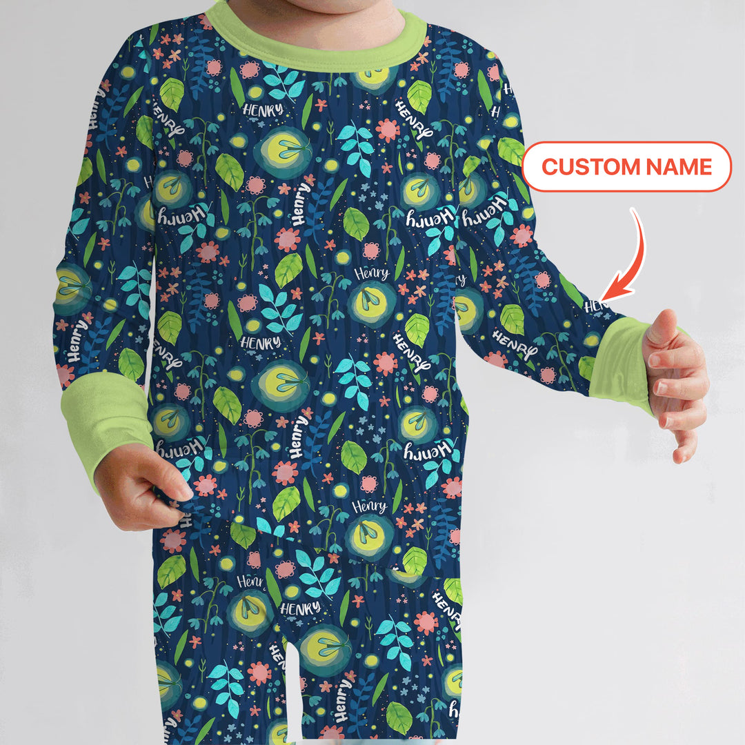Nighttime Bugs Custom Name Two Piece Long Sleeve Pajama Set