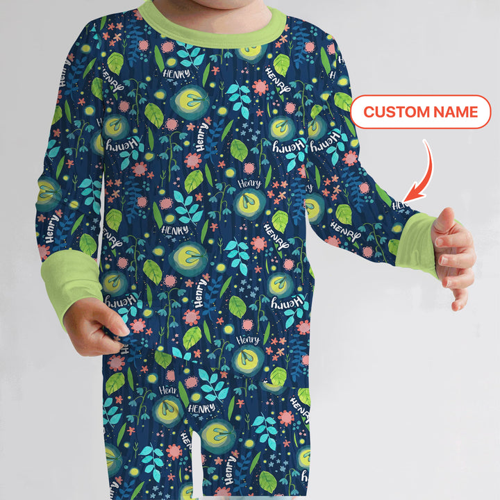 Nighttime Bugs Custom Name Two Piece Long Sleeve Pajama Set