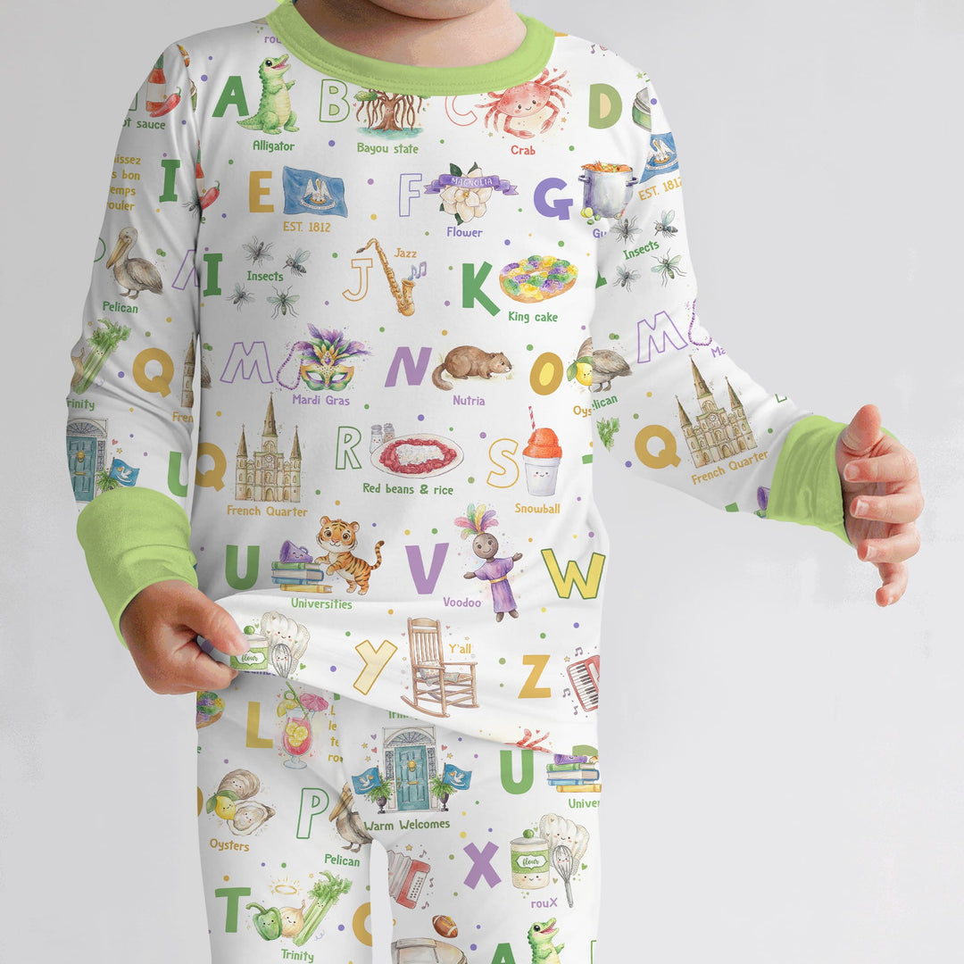 Alphabet of Lousiana Two Piece Long Sleeve Pajama Set