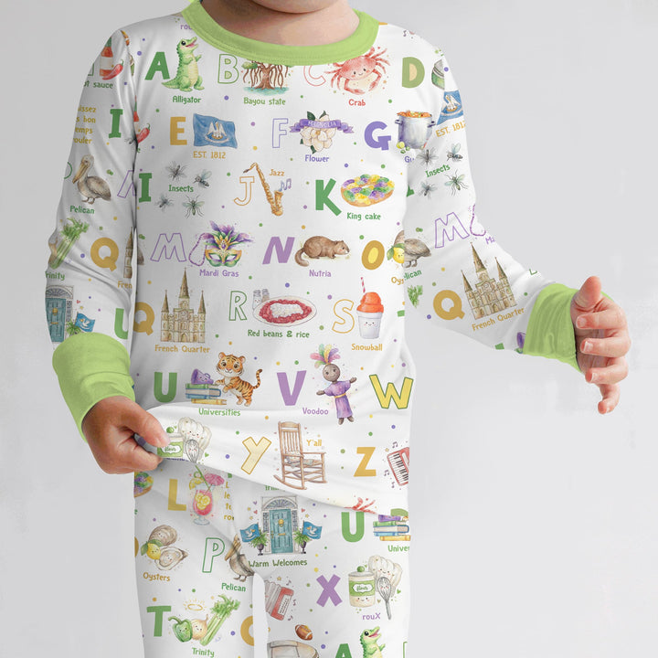 Alphabet of Lousiana Two Piece Long Sleeve Pajama Set