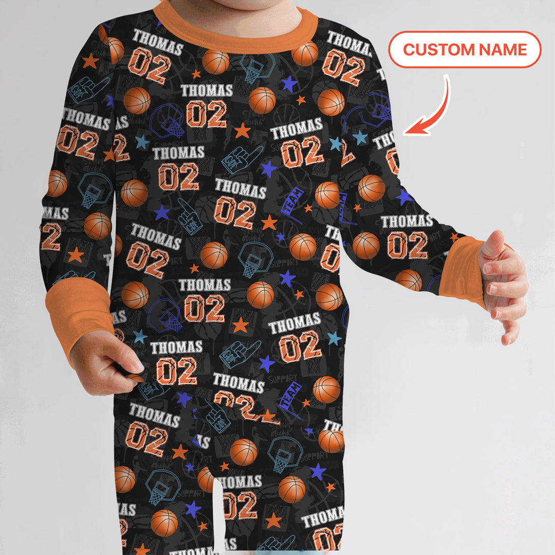 Custom Name Basketball Time Two Piece Long Sleeve Pajama Set