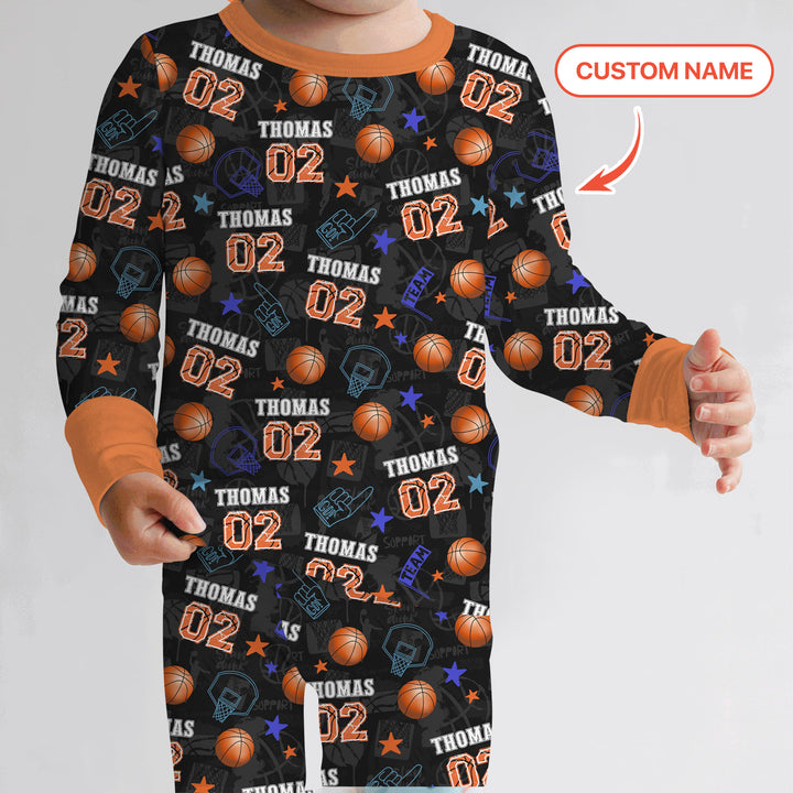 Custom Name Basketball Time Two Piece Long Sleeve Pajama Set