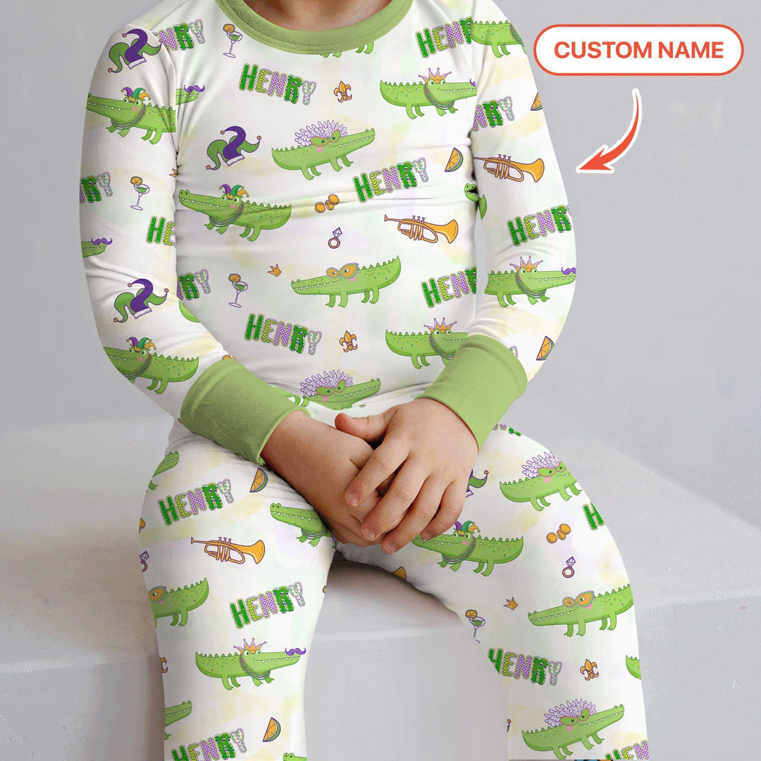 Alligator Mardi Gras Festival Two Piece Long Sleeve Pajama Set