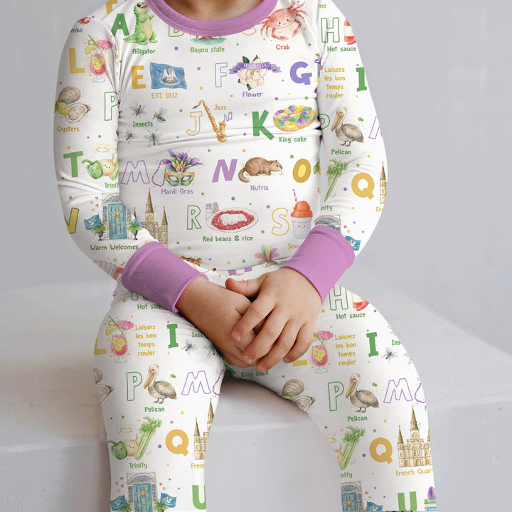 Alphabet of Lousiana Two Piece Long Sleeve Pajama Set