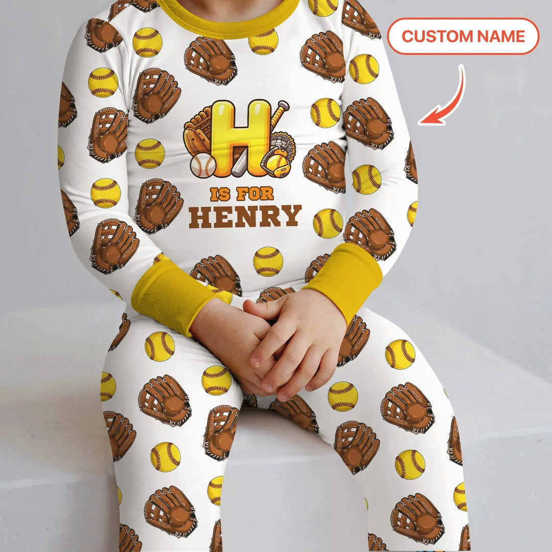 Softball Patterns Customized Two Piece Long Sleeve Pajama Set