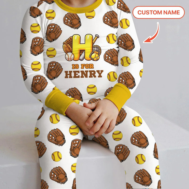 Softball Patterns Customized Two Piece Long Sleeve Pajama Set