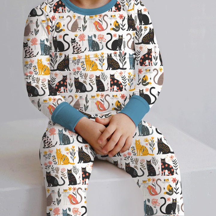Botanical Cats Two Piece Long Sleeve Pajama Set