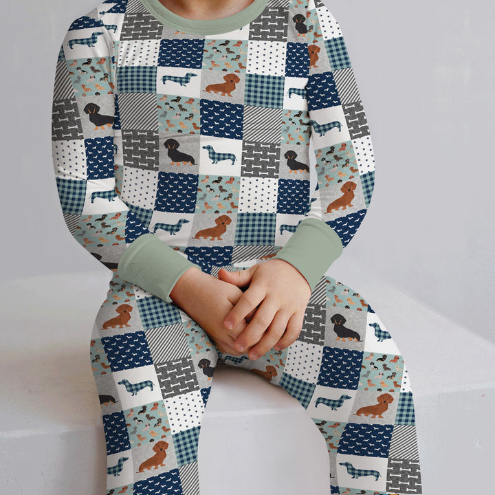 Playful Dachshund Delight Two Piece Long Sleeve Pajama Set