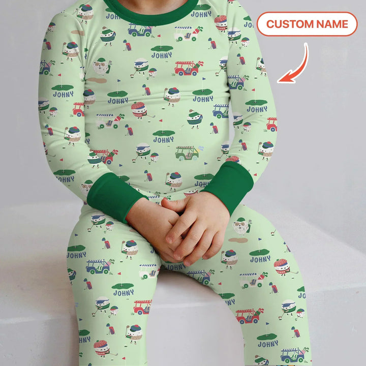 Cute Golf ball Two Piece Long Sleeve Pajama Set