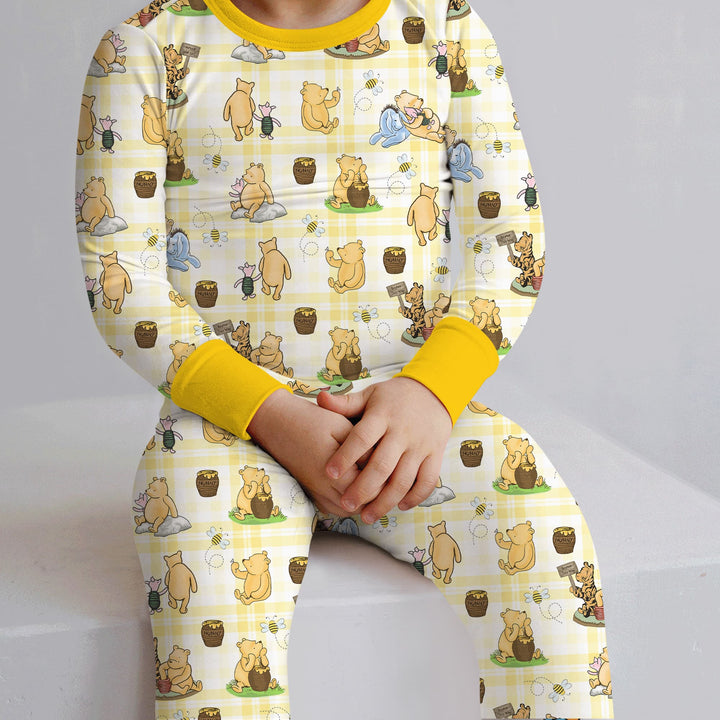 Bear & Friends Yellow Plaid Two Piece Long Sleeve Pajama Set