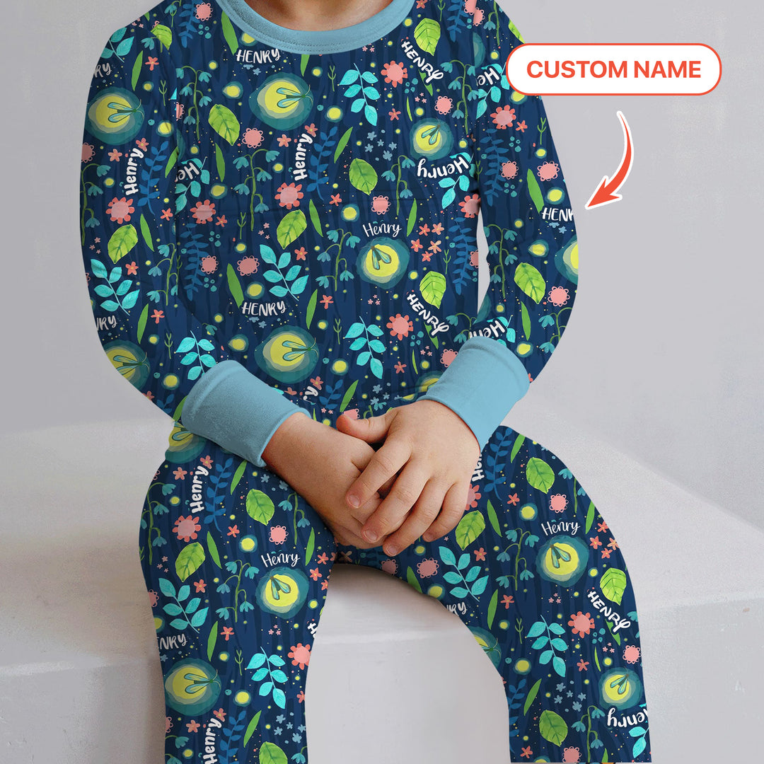Nighttime Bugs Custom Name Two Piece Long Sleeve Pajama Set