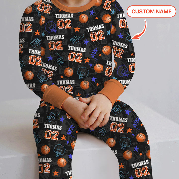Custom Name Basketball Time Two Piece Long Sleeve Pajama Set