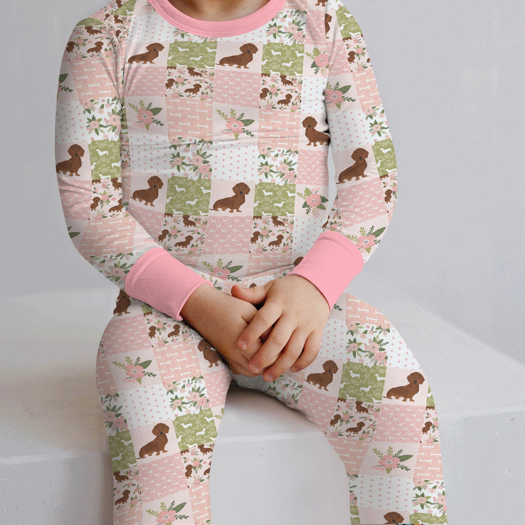 Floral Dachshund Grace Two Piece Long Sleeve Pajama Set