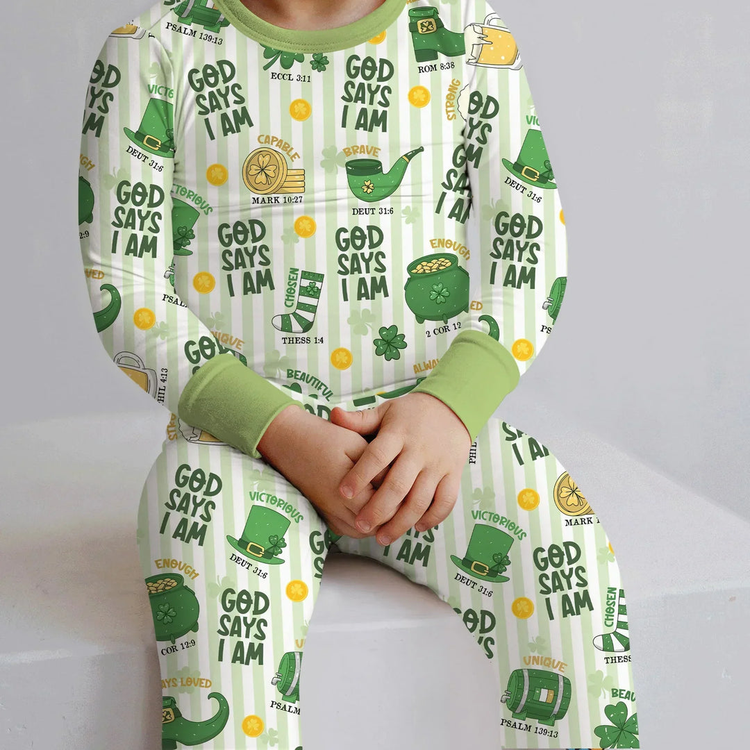 God Says I Am - Lucky & Loved Two Piece Long Sleeve Pajama Set