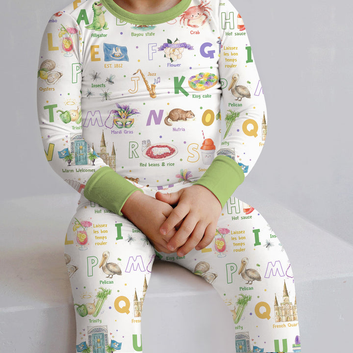 Alphabet of Lousiana Two Piece Long Sleeve Pajama Set