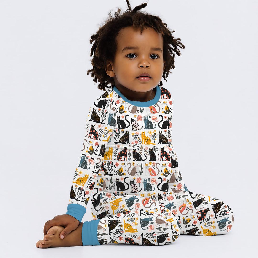 Botanical Cats Two Piece Long Sleeve Pajama Set
