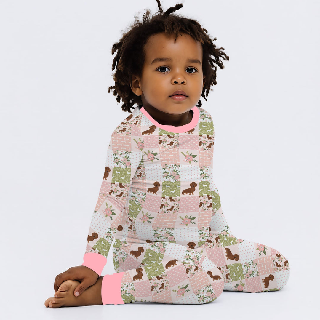 Floral Dachshund Grace Two Piece Long Sleeve Pajama Set