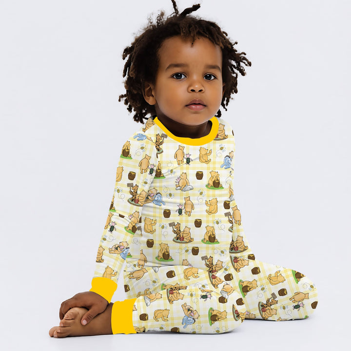 Bear & Friends Yellow Plaid Two Piece Long Sleeve Pajama Set