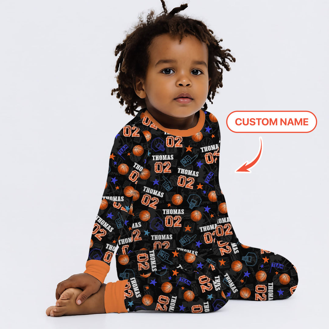 Custom Name Basketball Time Two Piece Long Sleeve Pajama Set