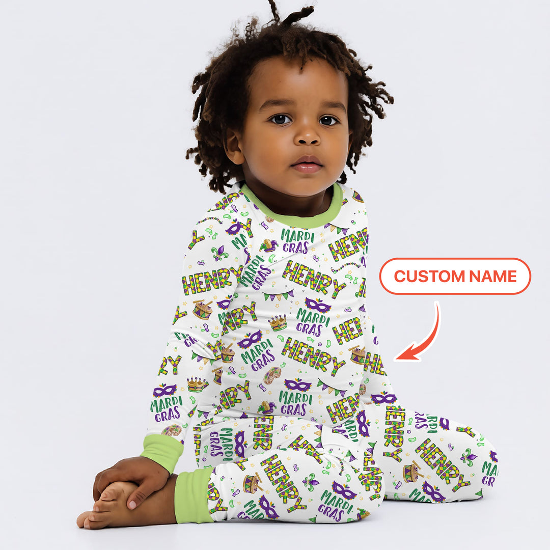 Custom Name Make your own Mardi Gras Two Piece Long Sleeve Pajama Set