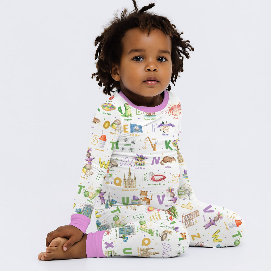 Alphabet of Lousiana Two Piece Long Sleeve Pajama Set