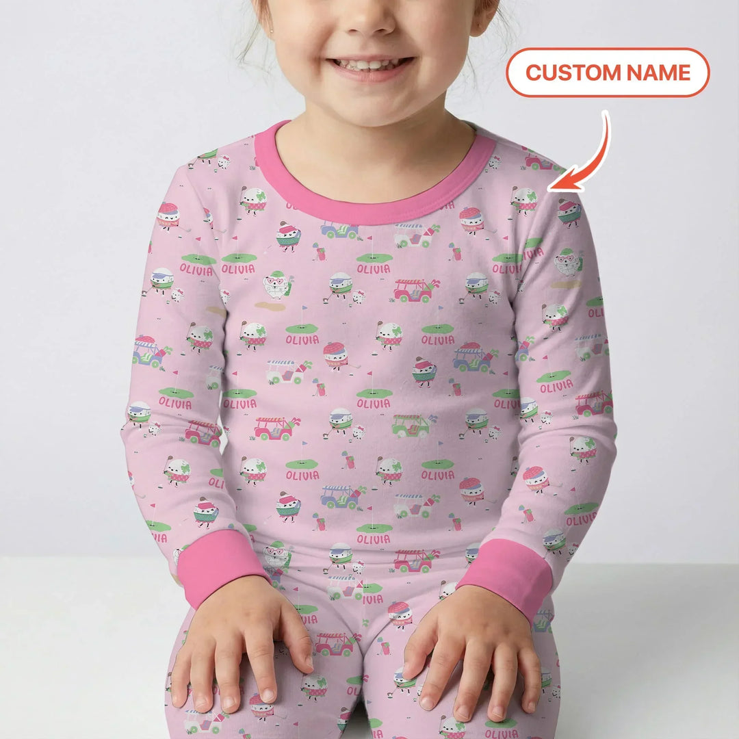 Cute Golf ball Two Piece Long Sleeve Pajama Set