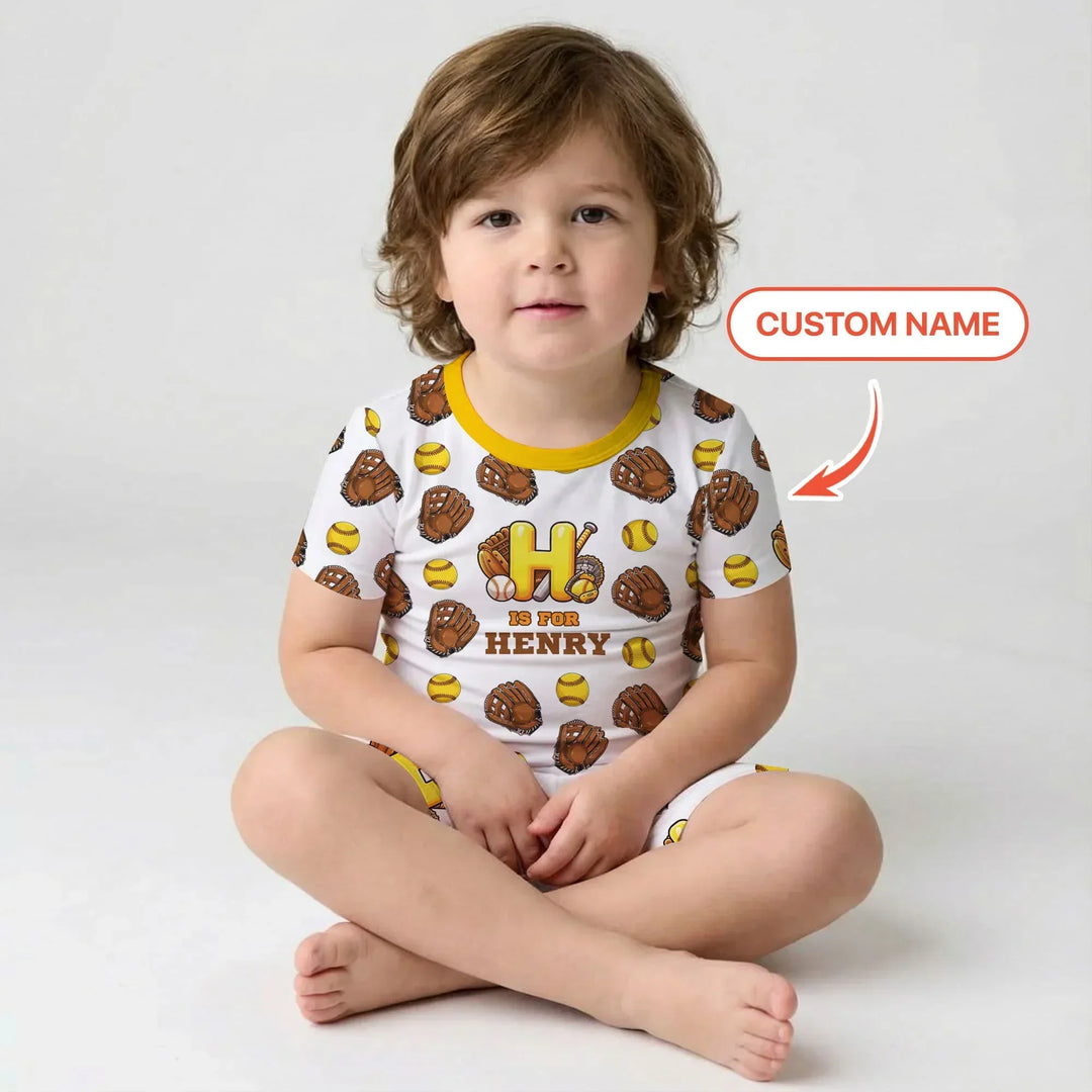 Softball Patterns Customized Two Piece Short Sleeve Shorts Pajama Set