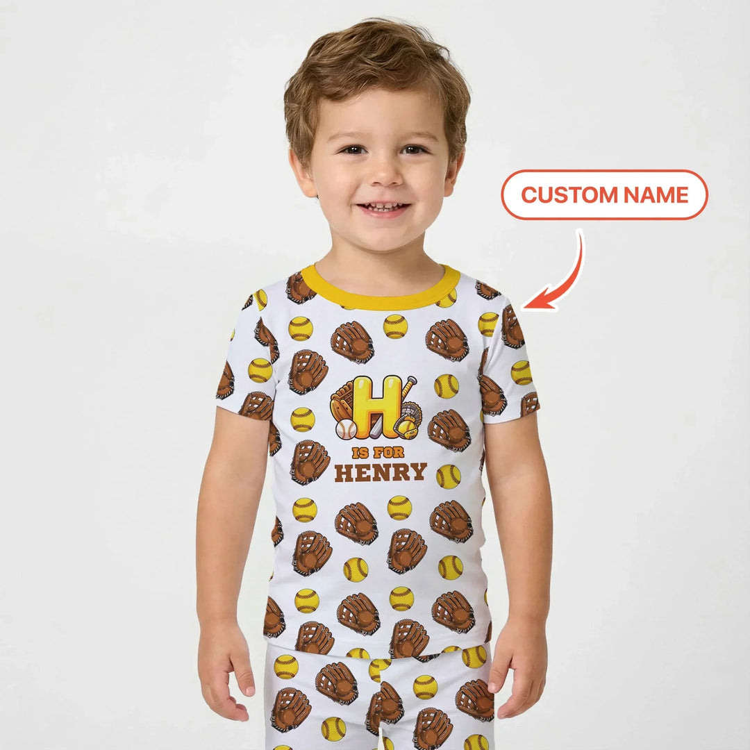 Softball Patterns Customized Two Piece Short Sleeve Pajama Set