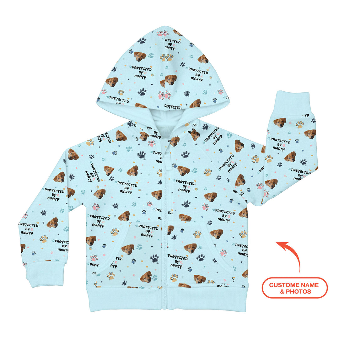 Custom Dog Photo Pattern "Protected By" Zip Hoodie