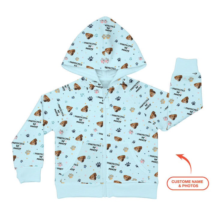 Custom Dog Photo Pattern "Protected By" Zip Hoodie