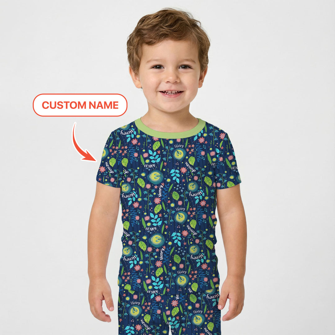 Nighttime Bugs Custom Name Two Piece Short Sleeve Pajama Set