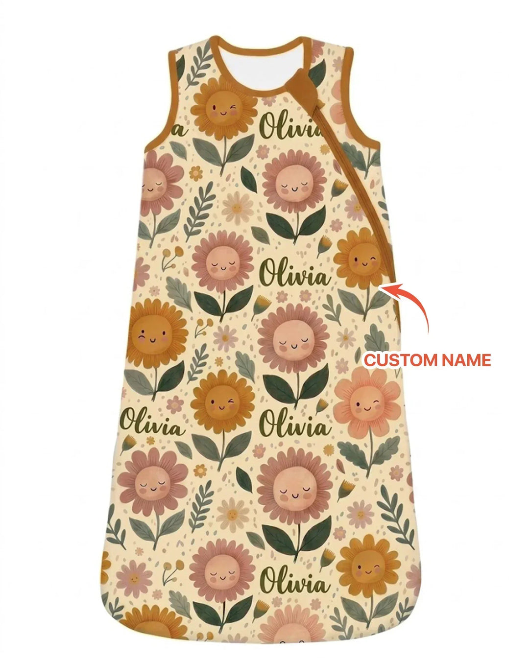 Saco de dormir de bambú personalizado con nombre, para bebé, con flores