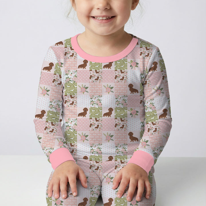 Floral Dachshund Grace Two Piece Long Sleeve Pajama Set