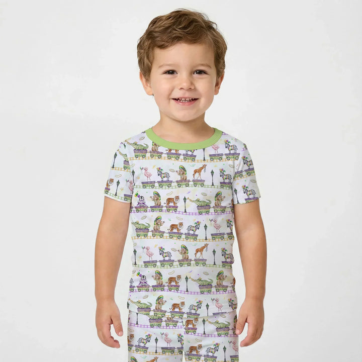 Conjunto de pijama de dos piezas de manga corta de bambú Mardi Gras Jungle Krewe
