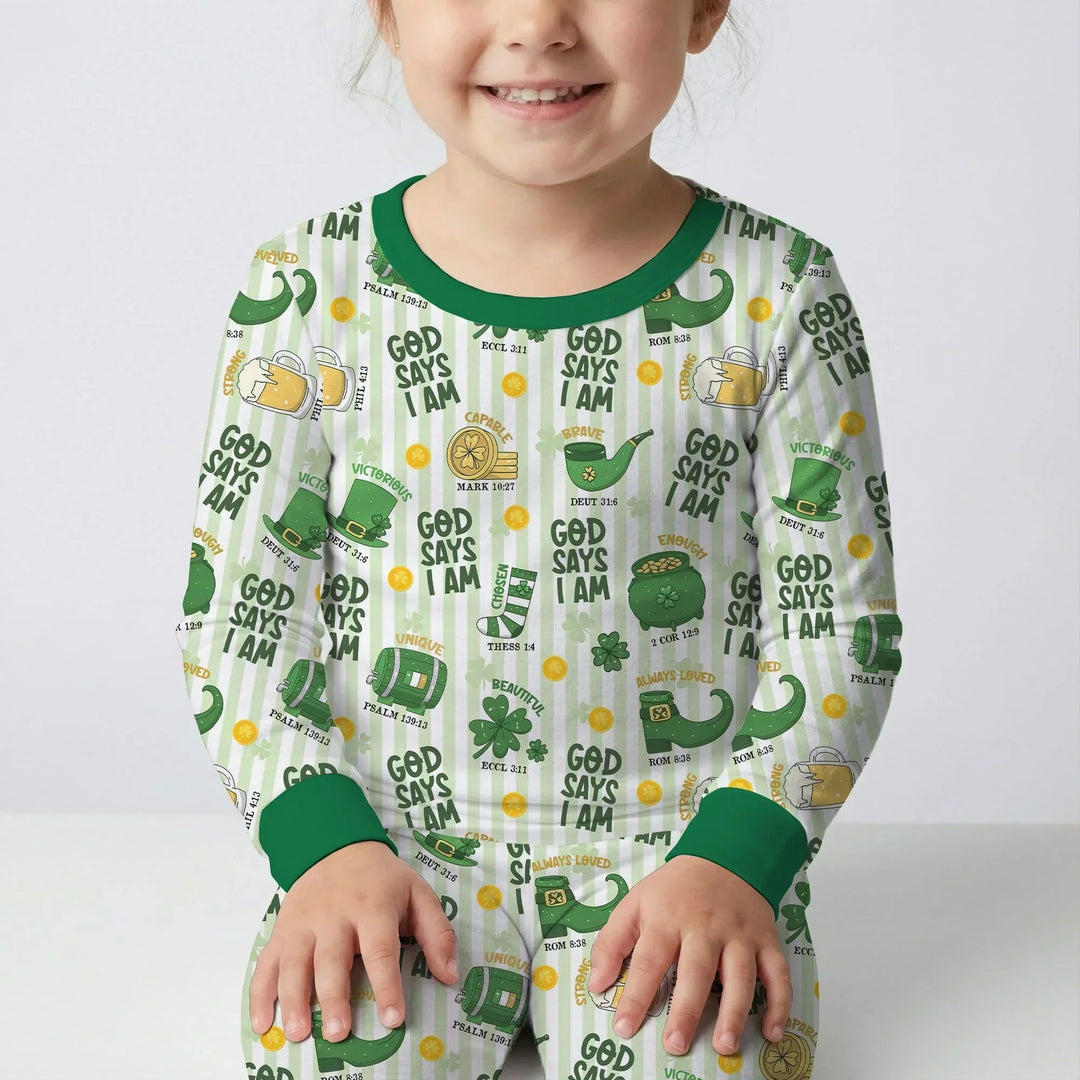 God Says I Am - Lucky & Loved Two Piece Long Sleeve Pajama Set