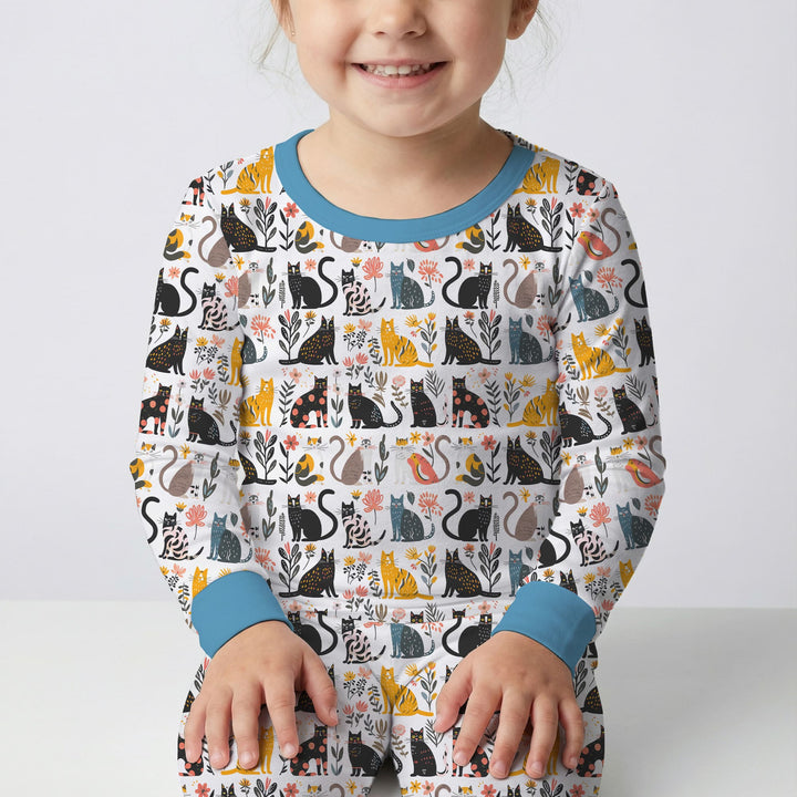 Botanical Cats Two Piece Long Sleeve Pajama Set