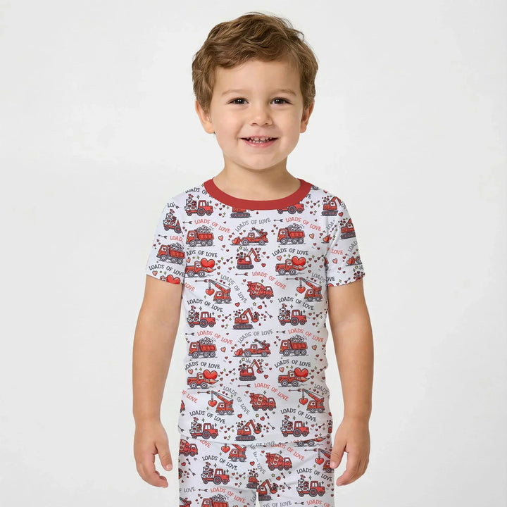 Construction Trucks Loads of Love Two Piece Short Sleeve Pajama Set